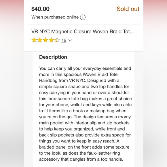 VR NYC Woven Braid Tote Handbag - Picture 10 of 11